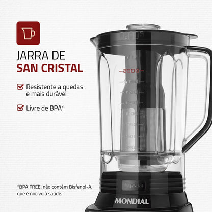 Liquidificador L-1100 Bi Turbo 3l Cor Preto E Inox 1100w Mondial 127V