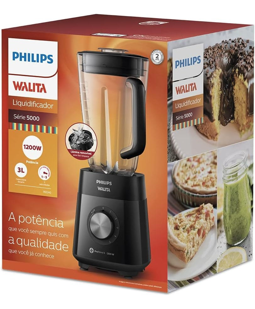 Liquidificador Série 5000 Philips Walita 1200w Ri2240 Jarra San Cor Preto 110v