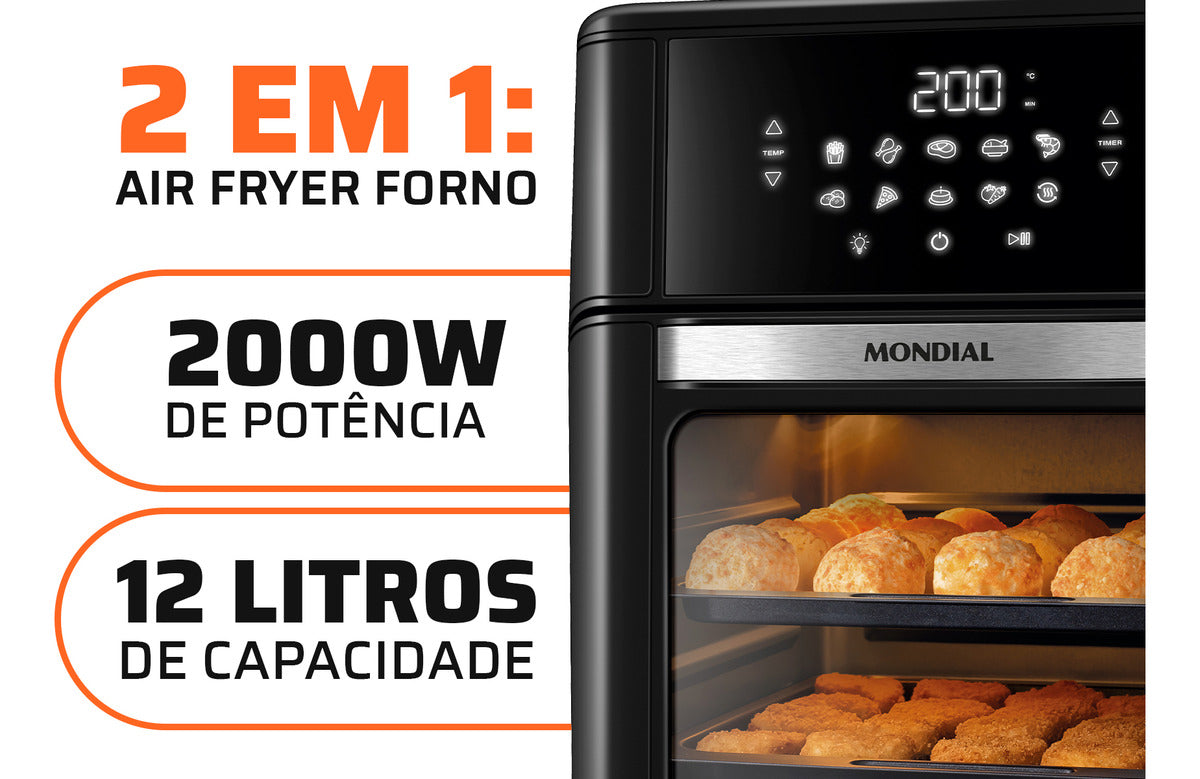 Fritadeira air fryer Oven Mondial AFON-12L-FB 2 em 1 12l 2000w cor preta 127V