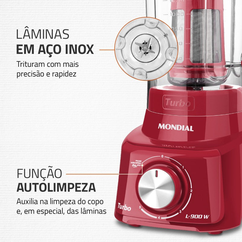 Liquidificador Turbo L-900-fr-2c 900w Vermelho Mondial 220V