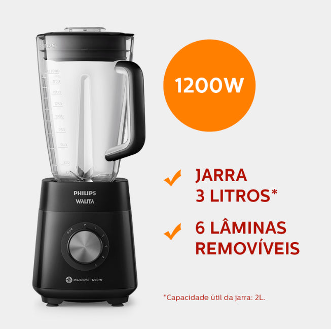 Liquidificador Série 5000 Philips Walita 1200w Ri2240 Jarra San Cor Preto 110v