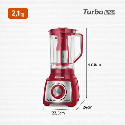 Liquidificador Turbo Inox L-1200 RI 1200W de Potência 6 Lâminas Mondial 127V