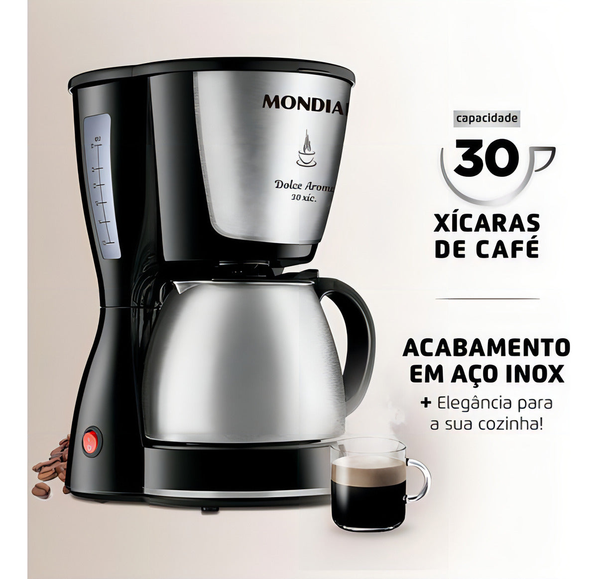 Cafeteira Mondial Dolce Arome 800w Inox 220v C-37-ji-30x Cor Preto/Inox