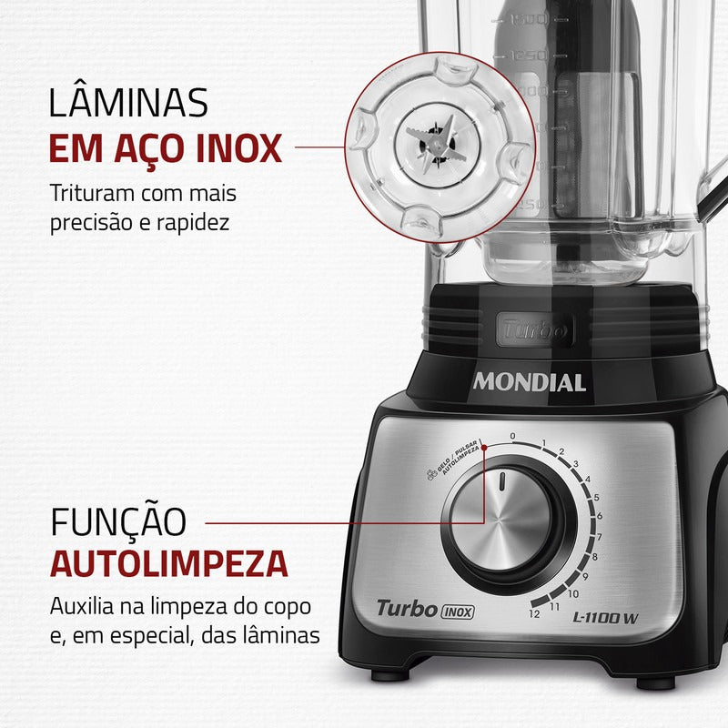 Liquidificador L-1100 Bi Turbo 3l Cor Preto E Inox 1100w Mondial 127V