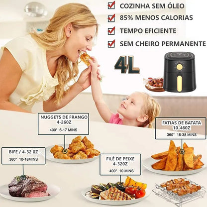 Fritadeira Elétrica Air Fryer Sem Óleo 4l 1100w  Preto