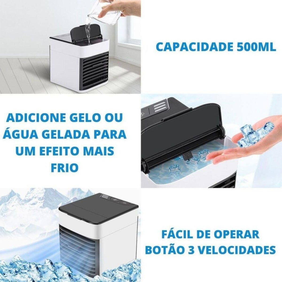 Mini Ar Condicionado Frio Portátil Climatizador Umidificador