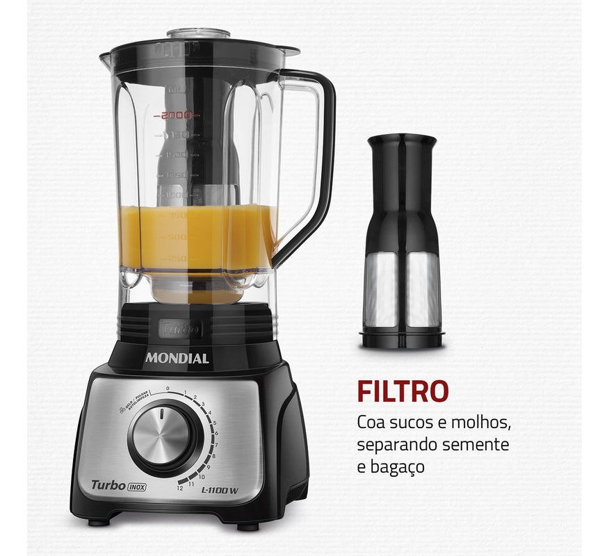 Liquidificador L-1100 Bi Turbo 3l Cor Preto E Inox 1100w Mondial 127V