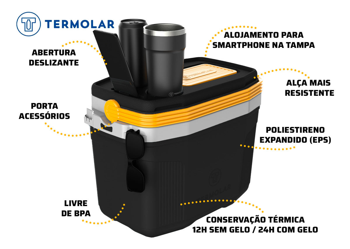 Caixa Térmica Suv Cooler com Alça 20L Termolar 3501PRT Cor Preto Amarelo