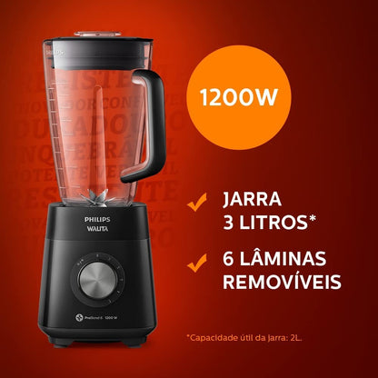 Liquidificador Série 5000 Philips Walita 1200w Ri2240 Jarra San Cor Preto 110v