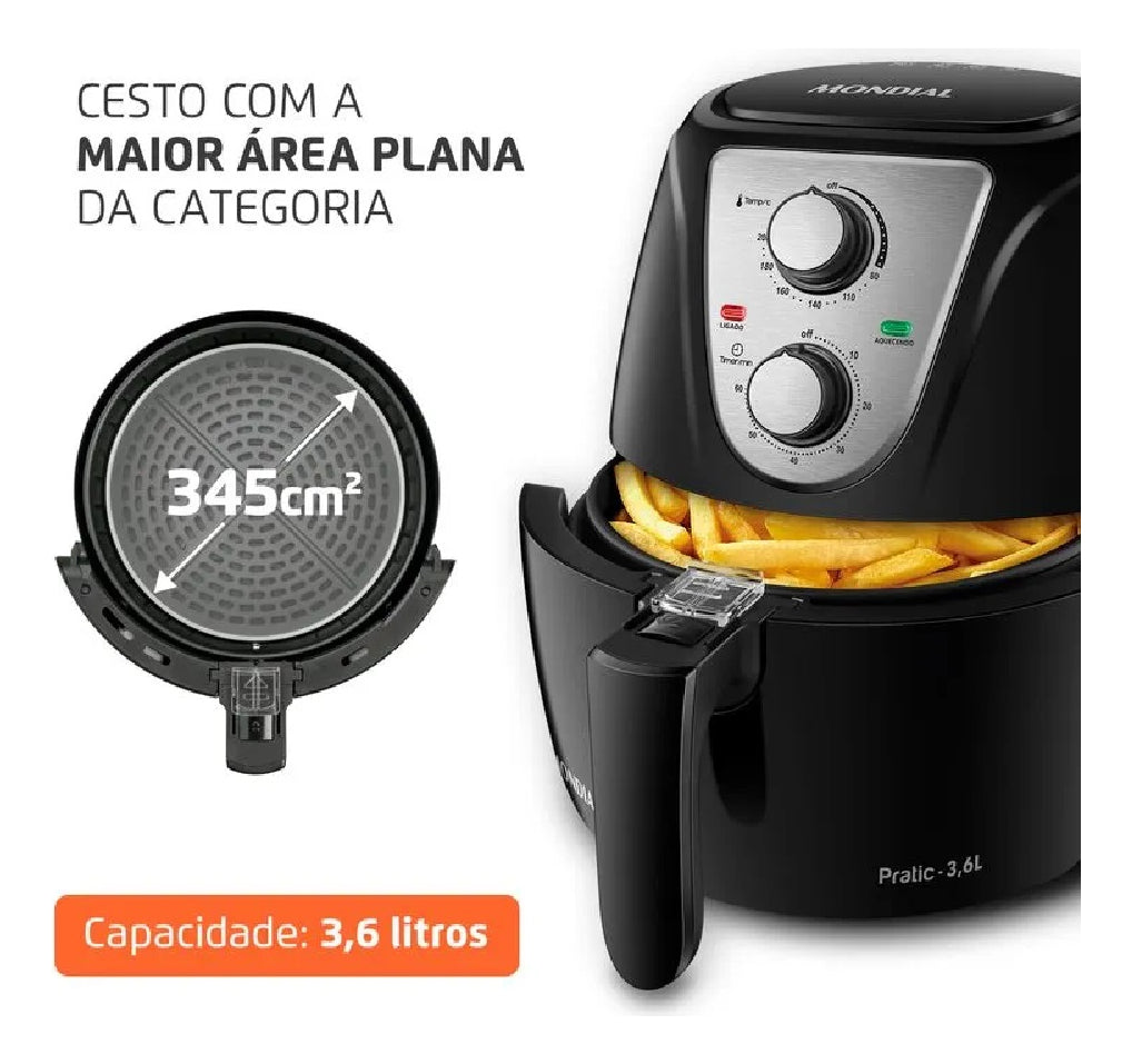 Fritadeira Airfryer Antiaderente S/ Óleo Mondial Pratic 3,6l