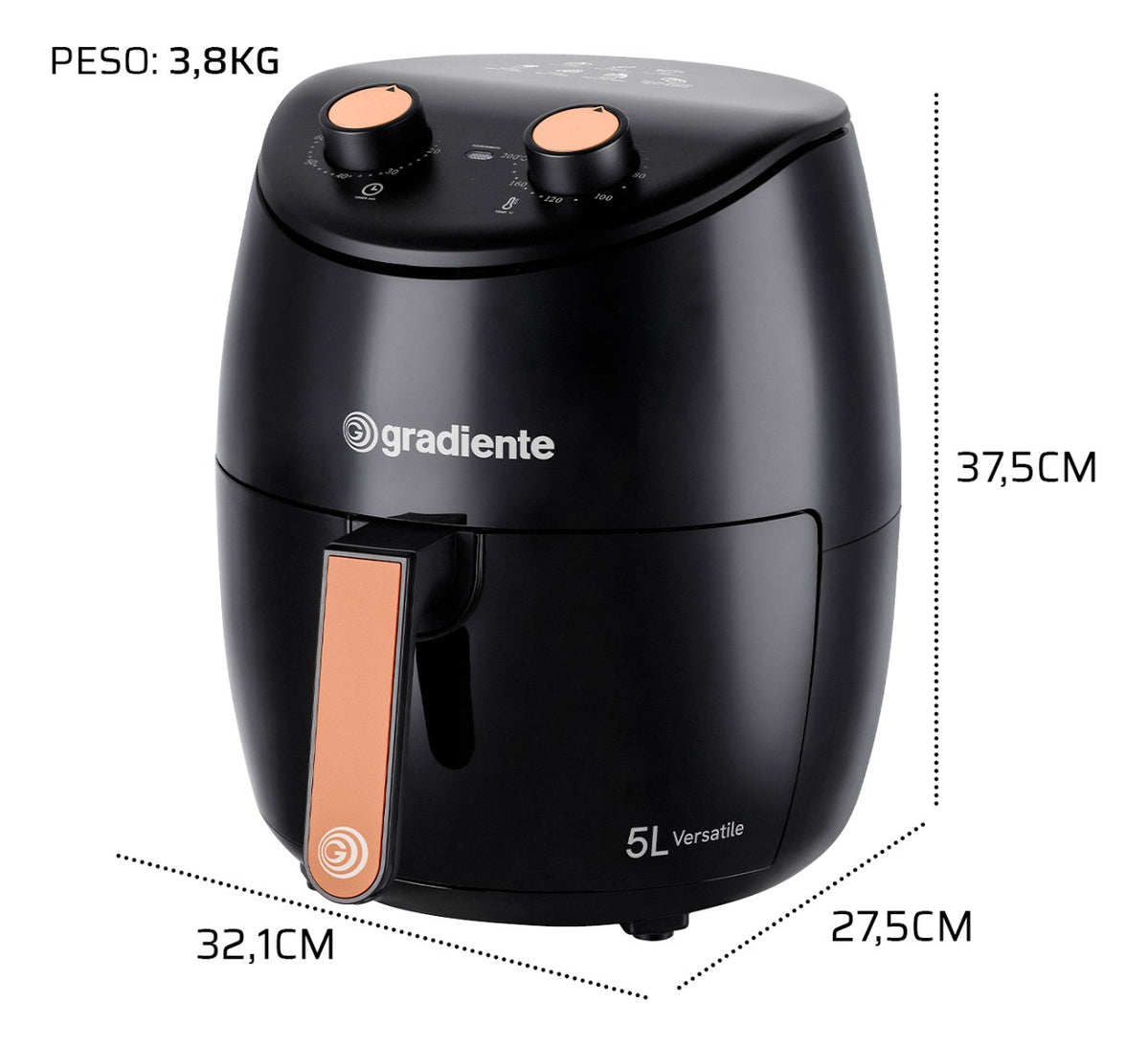 Fritadeira elétrica airfryer sem óleo Gradiente 5,0L cesto removível 1500W PGAF500 Versatile Com Timer 110v