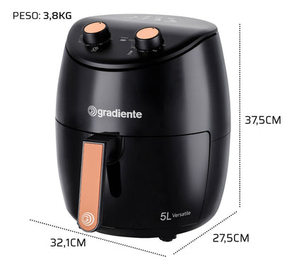 Fritadeira elétrica airfryer sem óleo Gradiente 5,0L cesto removível 1500W PGAF500 Versatile Com Timer 110v