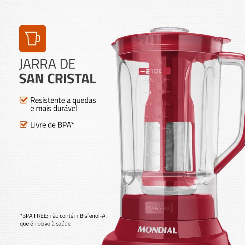 Liquidificador Turbo Inox L-1200 RI 1200W de Potência 6 Lâminas Mondial 127V