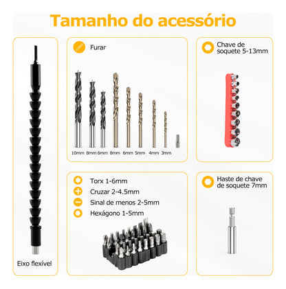 Furadeira Parafusadeira Sem Fio De 2 Bateria 21v 10mm