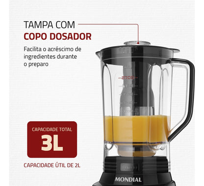 Liquidificador L-1100 Bi Turbo 3l Cor Preto E Inox 1100w Mondial 127V