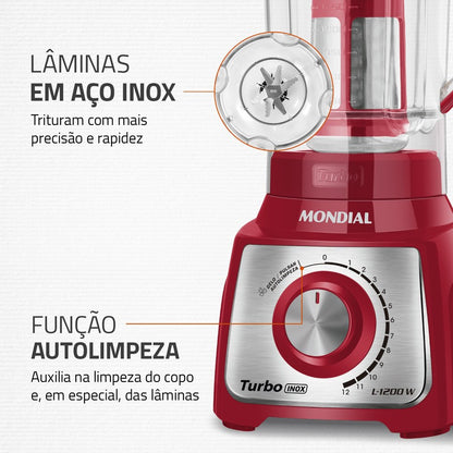 Liquidificador Turbo Inox L-1200 RI 1200W de Potência 6 Lâminas Mondial 127V