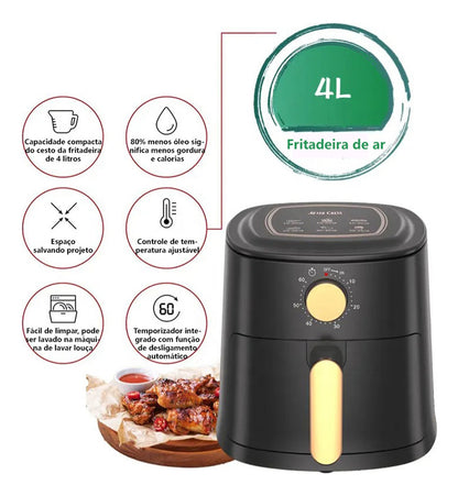 Fritadeira Elétrica Air Fryer Sem Óleo 4l 1100w  Preto