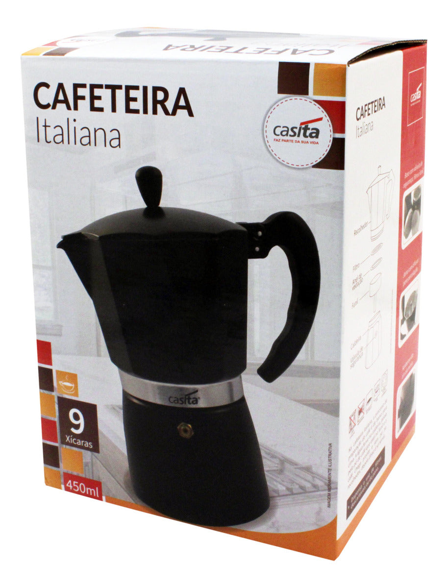 Máquina Café Manual Preta Italiana 450 Ml Cafeteira Alumínio