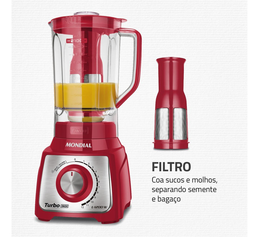 Liquidificador Turbo Inox L-1200 RI 1200W de Potência 6 Lâminas Mondial 127V