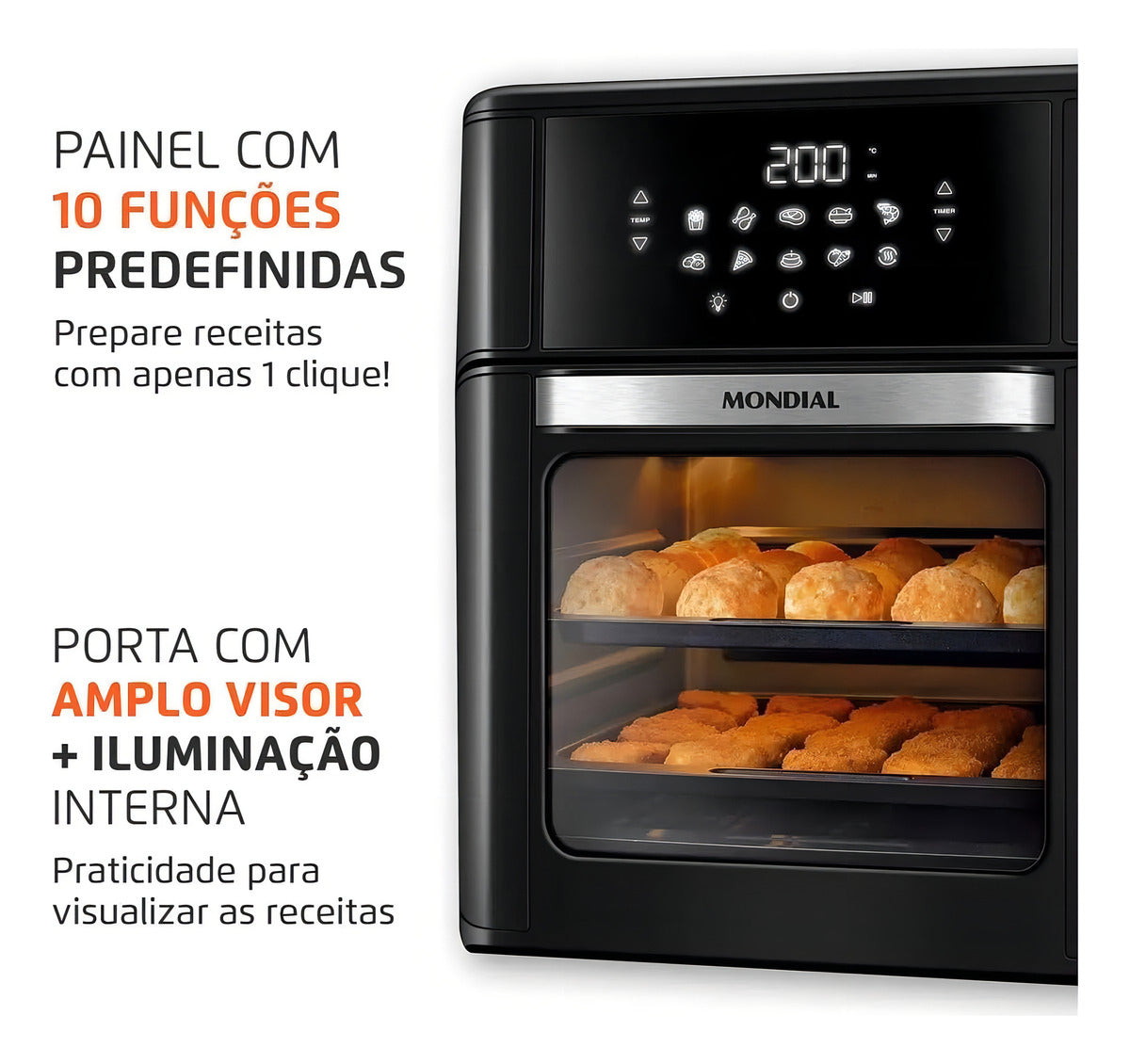 Fritadeira air fryer Oven Mondial AFON-12L-FB 2 em 1 12l 2000w cor preta 127V