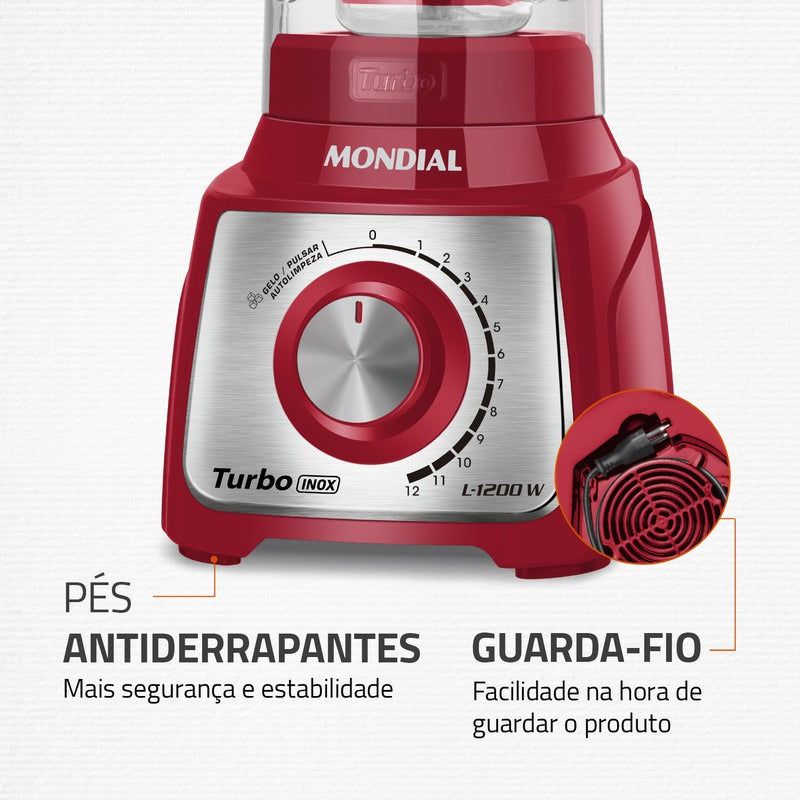 Liquidificador Turbo Inox L-1200 RI 1200W de Potência 6 Lâminas Mondial 127V