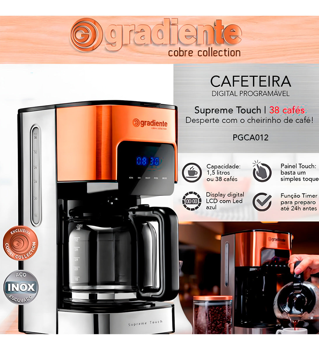 Cafeteira Digital Touch Gradiente 800w E Mixer Lenoxx 127v