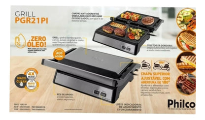 Grill E Sanduicheira PGR21PI Maxx Clean 1000W Cinza Philco 110V