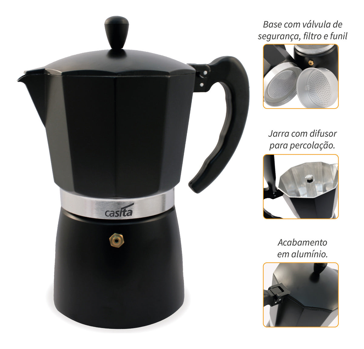 Máquina Café Manual Preta Italiana 450 Ml Cafeteira Alumínio