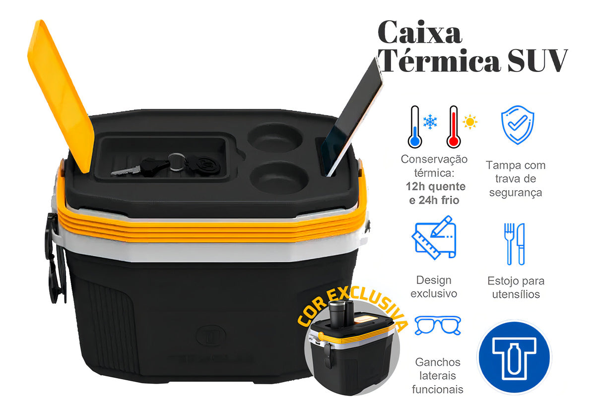 Caixa Térmica Suv Cooler com Alça 20L Termolar 3501PRT Cor Preto Amarelo