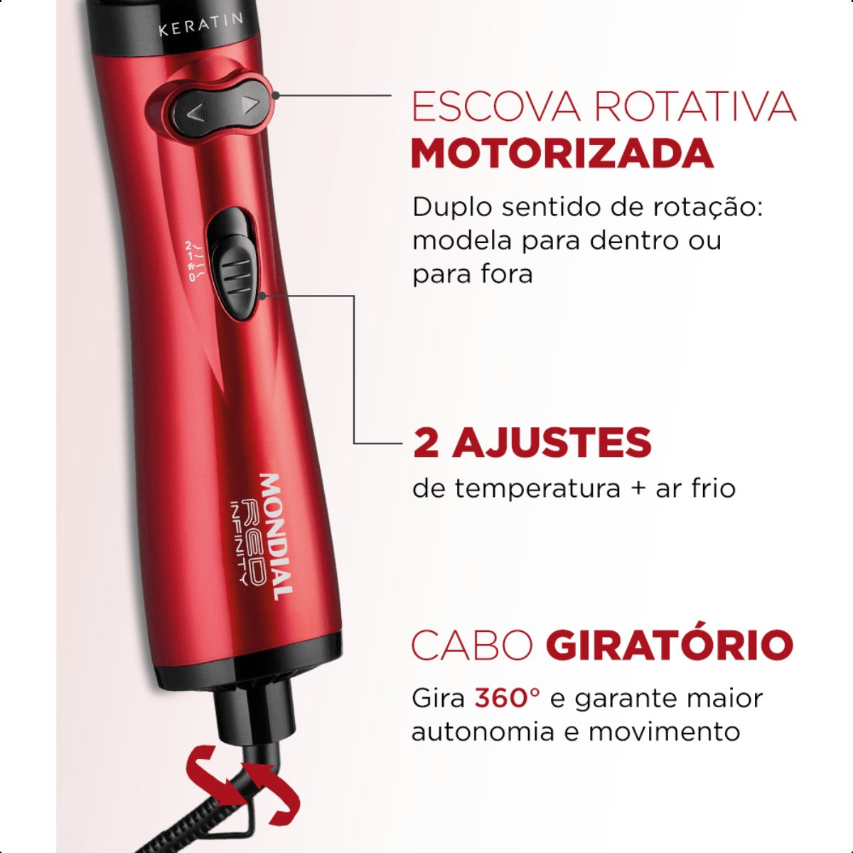 Escova Rotativa Giratoria Mondial Red Infinity Keratin 127v