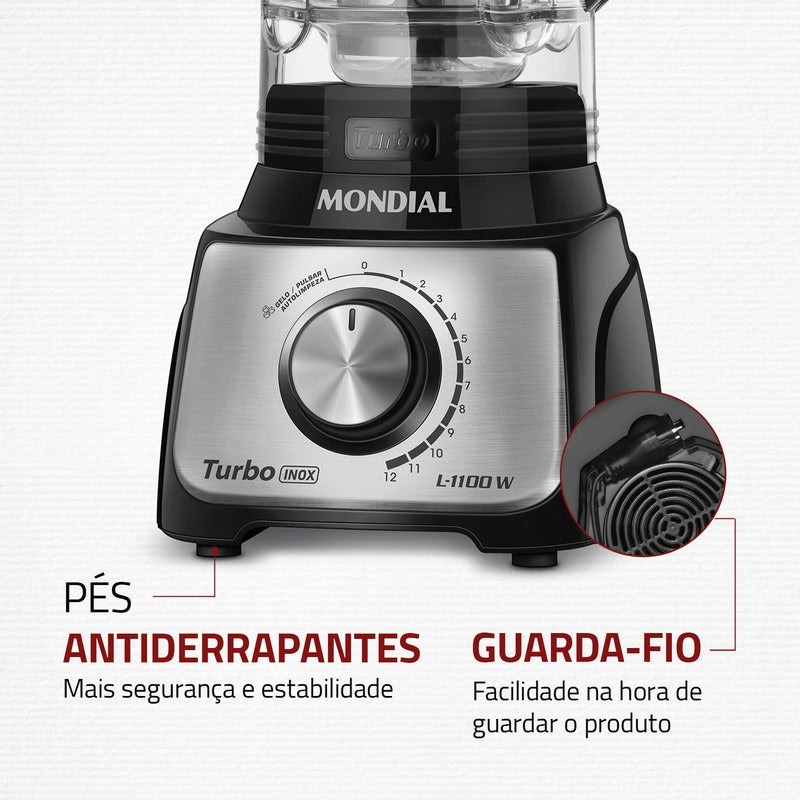 Liquidificador L-1100 Bi Turbo 3l Cor Preto E Inox 1100w Mondial 127V