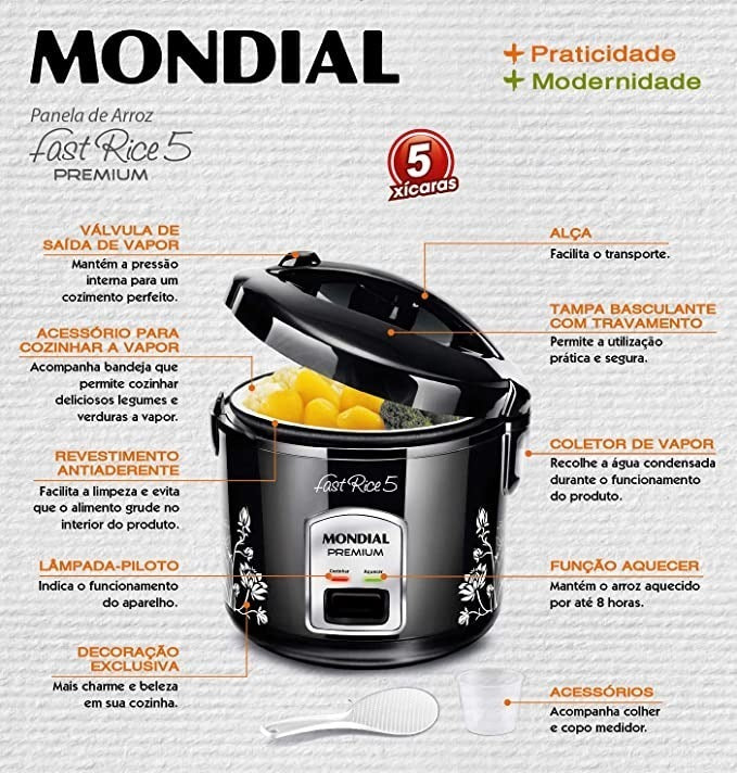 Panela De Arroz Fast Rice 5 Premium Npe-08-5x Mondial Frequência 60HZ 110V