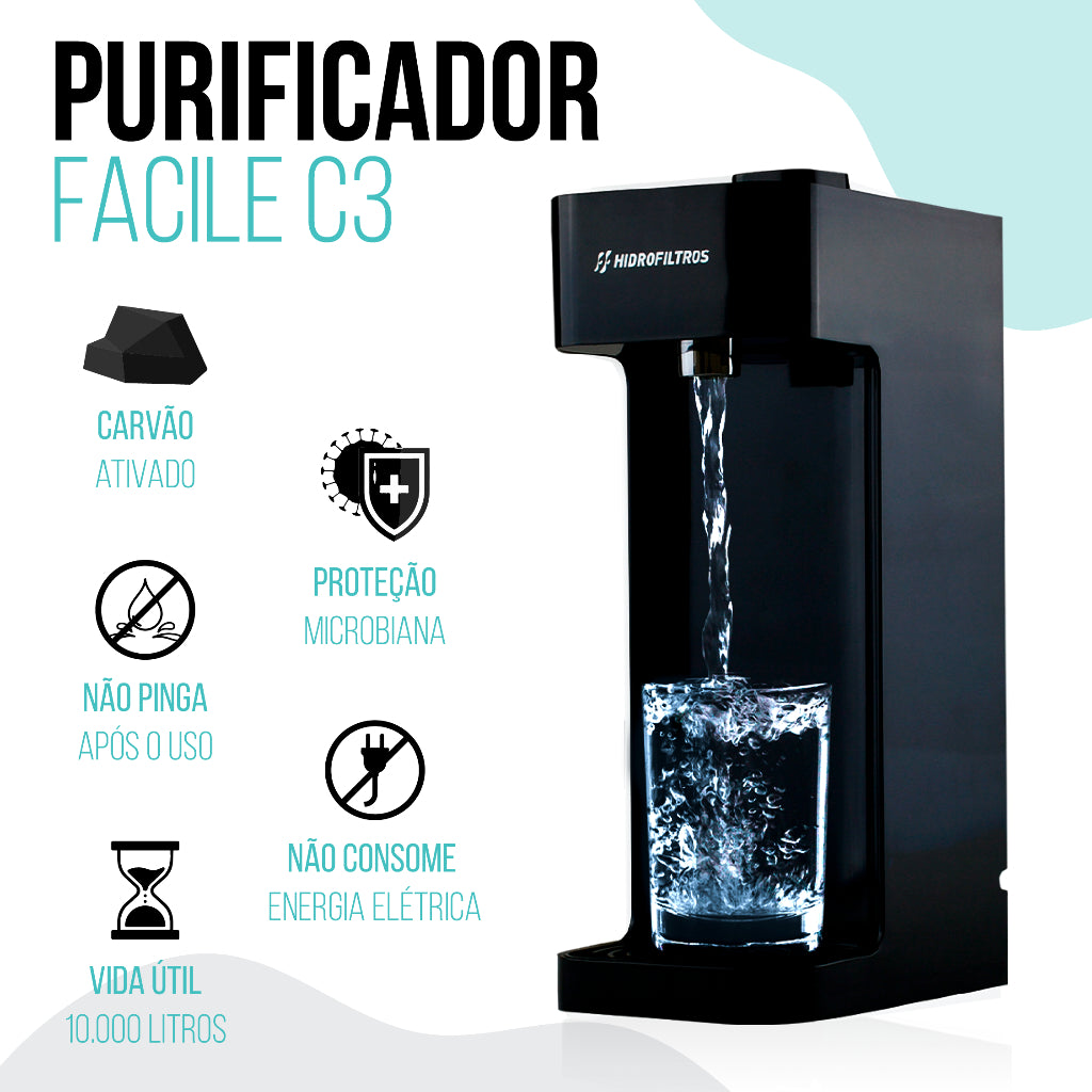 Filltro Purificador de Água facile com Refil de Carvão Ativo Refil C3 Selo Imetro Anti Cloro