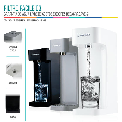 Filltro Purificador de Água facile com Refil de Carvão Ativo Refil C3 Selo Imetro Anti Cloro