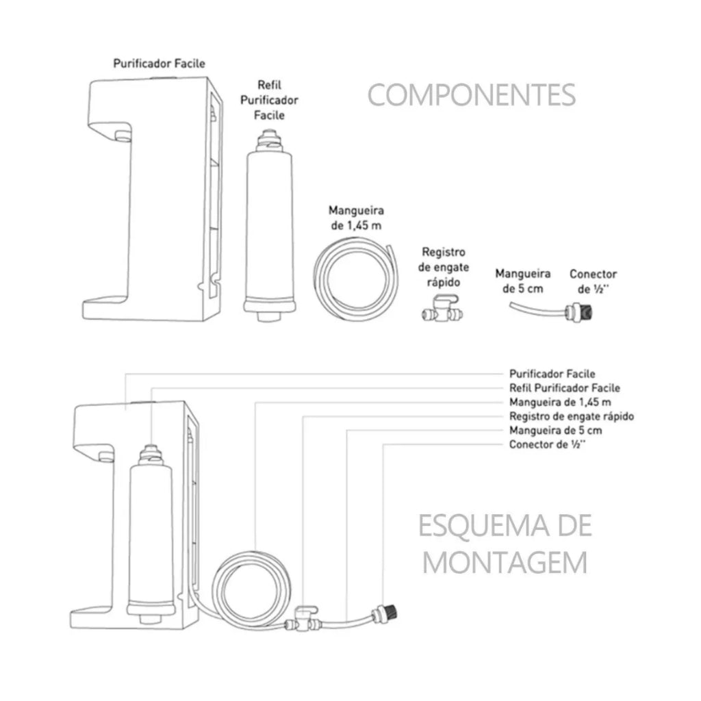 Filltro Purificador de Água facile com Refil de Carvão Ativo Refil C3 Selo Imetro Anti Cloro